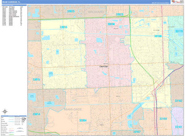 Miami Gardens City Wall Map Color Cast Style